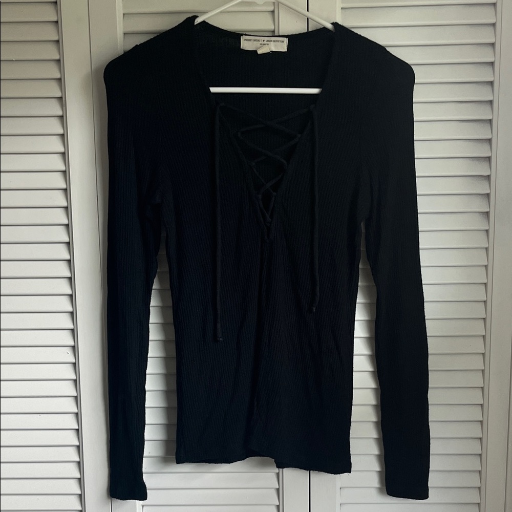 Project Social T Black Lace-Up Blouse
